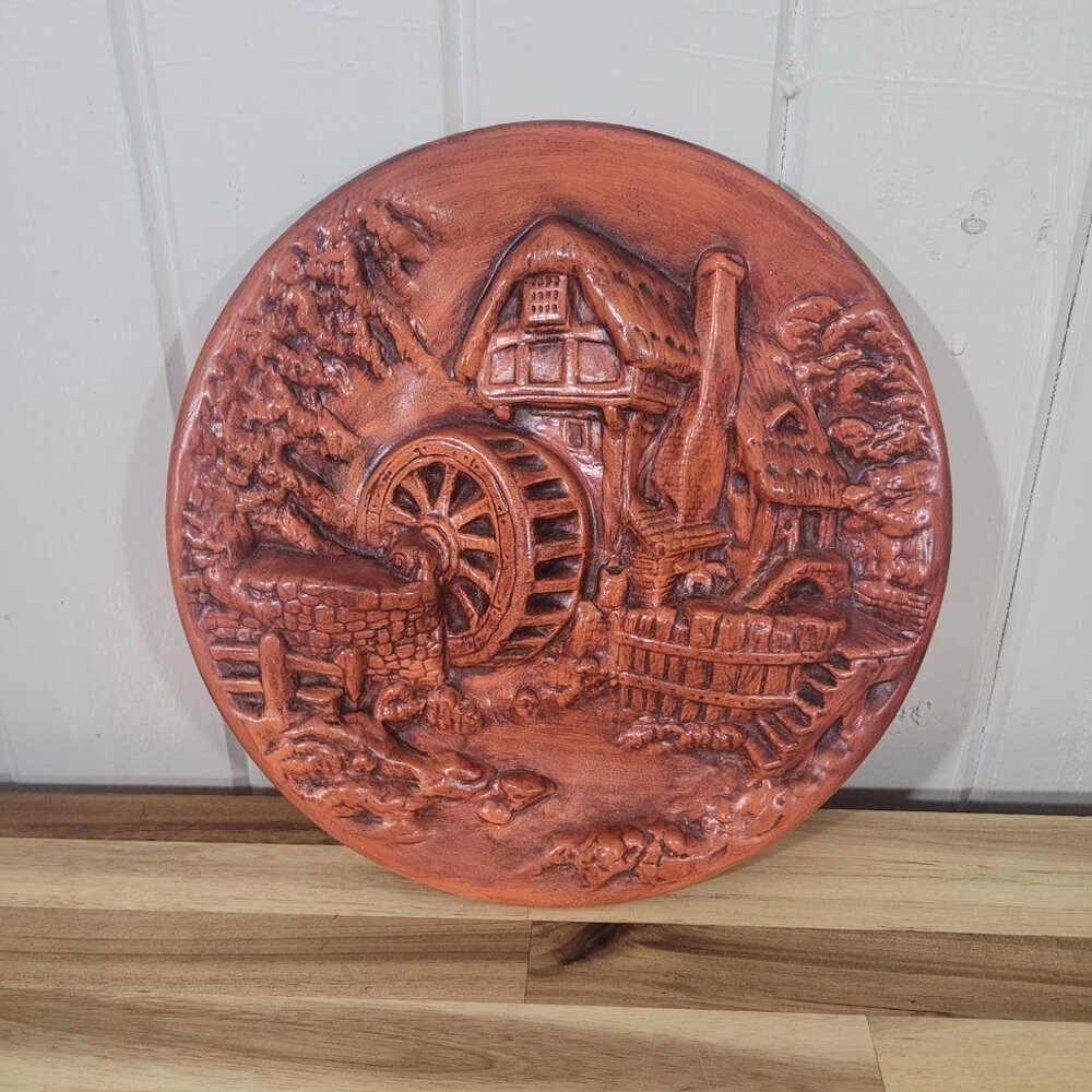 1950s Vintage Farmhouse Cottage Watermill Scene Hangable Countrycore Wall Art